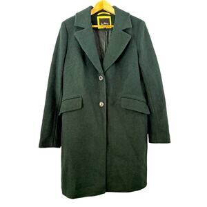 NWOT Sam Edelman Wool Blend Notch Collar Knee Length Dark Green Coat, size L